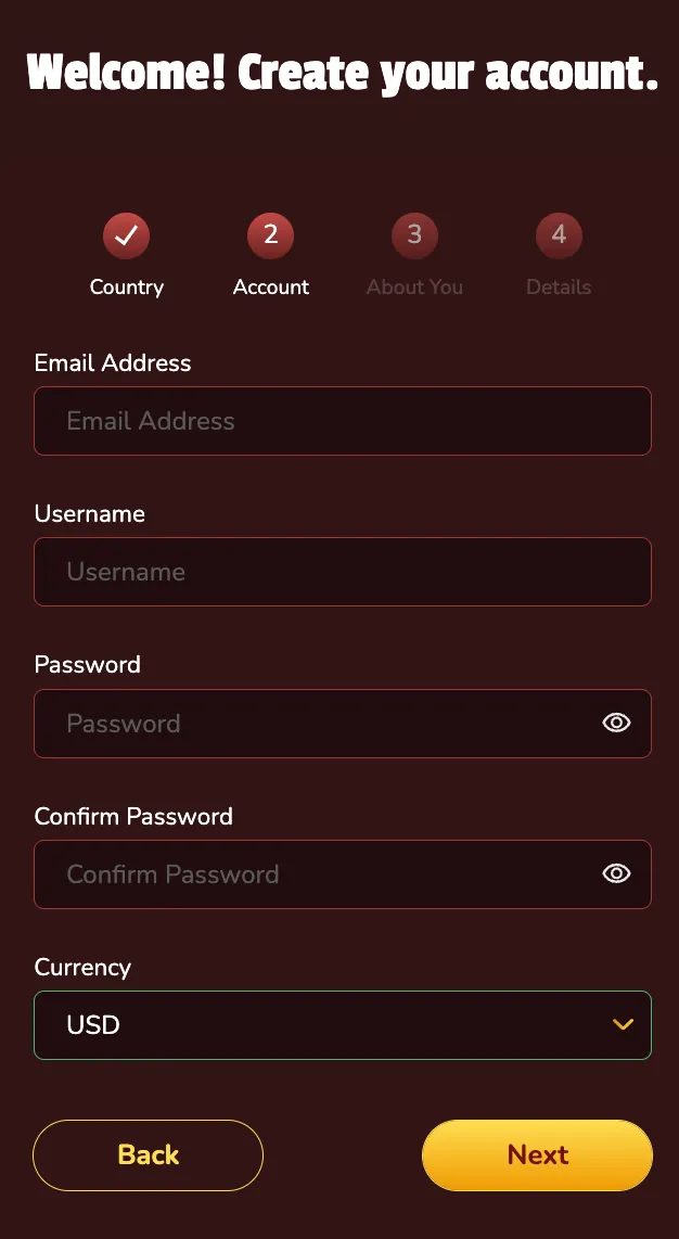 Red Stag Casino signup page